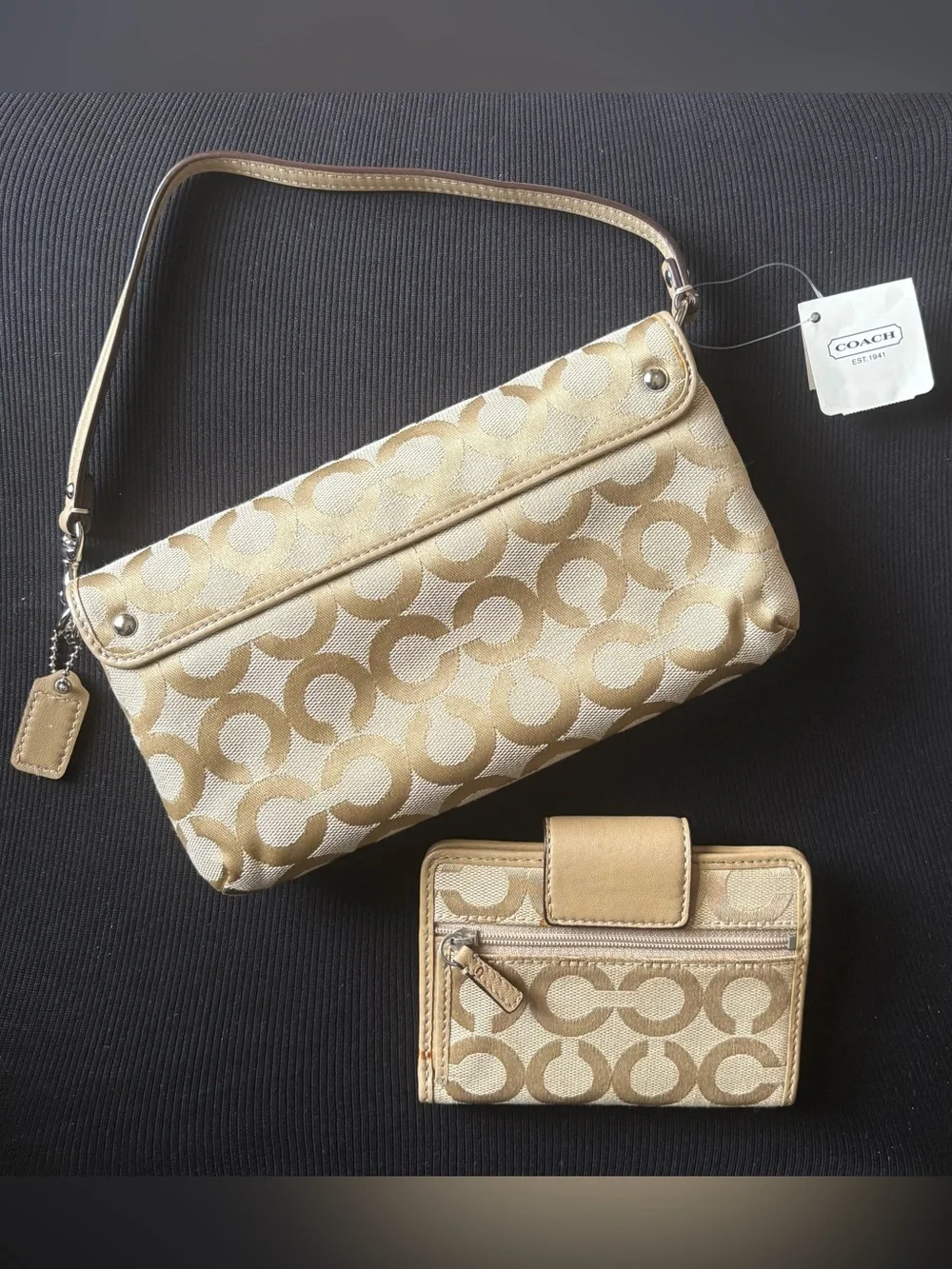 🤎💛Y2K COACH Kristin Op Art Large Wristlet Mini Bag & Wallet